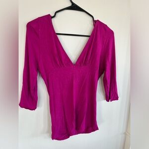 Free People Women's V-Neck Magenta Top